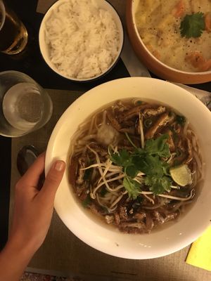 Tofu and vegetable pho with rice noodles and coriander!  at VIET KITCHEN in Barcelona