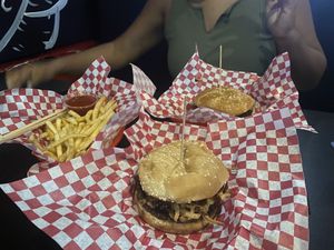 Western and teriyaki burger and fries  at Osoyami Bar and Grill in Honolulu