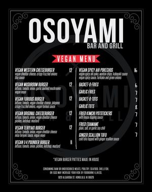 Vegan Menu!   at Osoyami Bar and Grill in Honolulu