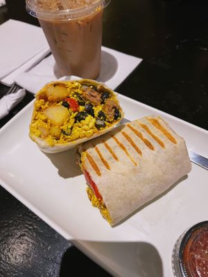 Vegan breakfast burrito with beyond sausage   at Steel City Coffeehouse and Brewery in Phoenixville
