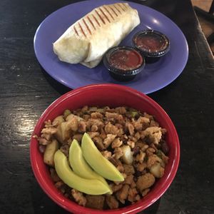 Tofu scramble burrito and vegan potato bowl 💚🌱 at Steel City Coffeehouse and Brewery in Phoenixville