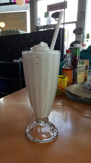 Vegan vanilla bean milkshake  at Saturn Cafe in Santa Cruz