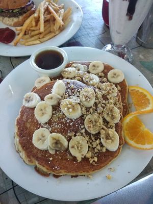Banana and walnut brunch pancakes at Saturn Cafe in Santa Cruz