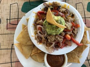 Fried  veggie chicken salad bowl. Great layers of flavour  at Saturn Cafe in Santa Cruz