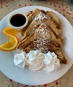 Coconut cream pie French toast from the brunch menu at Saturn Cafe in Santa Cruz