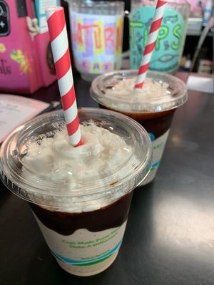 Vegan mint chocolate chip milkshakes  at Saturn Cafe in Santa Cruz
