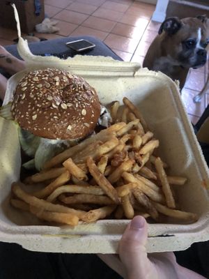 Vegan ranch burger  at Saturn Cafe in Santa Cruz