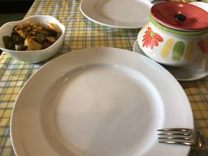 Bhindi masala and rice at Downtown B's in Tokyo