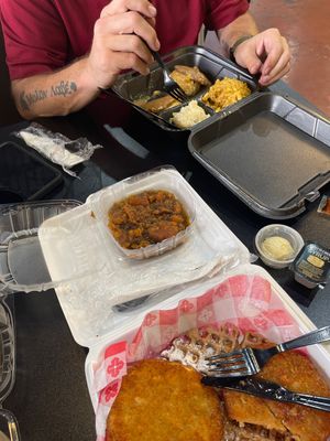 Chicken and waffles and Salisbury  steak at ITSO Vegan in Grand Prairie
