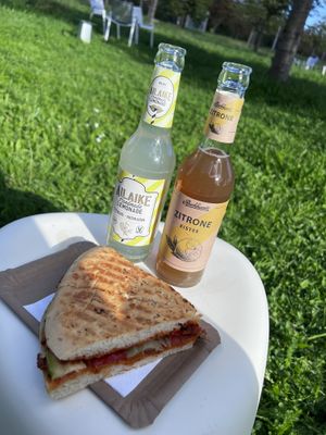 foccacia with roasted veggies and lemonade   at Vitra Haus Cafe in Weil Am Rhein