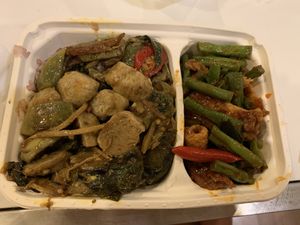 Rice +2 (I think Thai eggplant curry and a green been and ‘beef’ stir fry) at So Vegan - Gateway Ekkamai in Bangkok