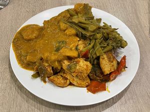 Rice with three choices from the buffet, 60 baht  at So Vegan - Gateway Ekkamai in Bangkok