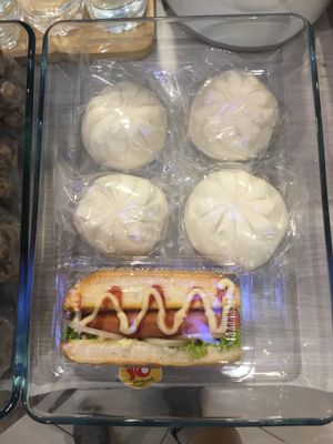 Vegan Hot Dog and filled dumplings  at So Vegan - Gateway Ekkamai in Bangkok