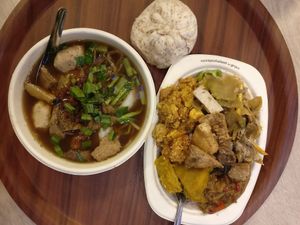 Rice + toppings and mushroom soup at So Vegan - Gateway Ekkamai in Bangkok