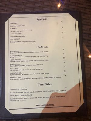 Vegetarian/ vegan menu at Temari Sushi in Willemstad