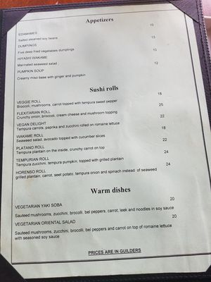 Vegan Menu as of 2/2020 at Temari Sushi in Willemstad