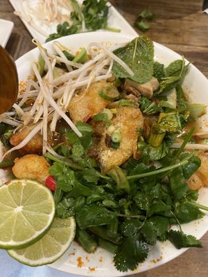 Spicy pho with tofu and chicken, added mint, bean sprouts, and cilantro  at Pho in Reading