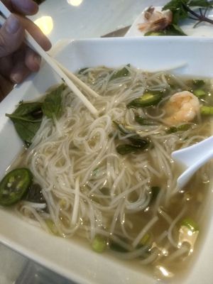 Shrimp Pho with a vegi stock (Pescatarian here) But they have a fully veg Pho as well at vPho in Newark