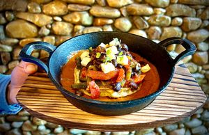 Sope, salteado de pimientos tatemados, manchamanteles at Planta Baja Restaurant in Ensenada