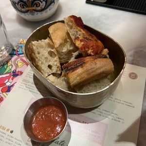 complimentary vegan bread with marinara dipping sauce!  at Cesarina in San Diego