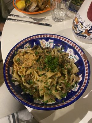 Funghi vegana with pappardelle noodles.  at Cesarina in San Diego