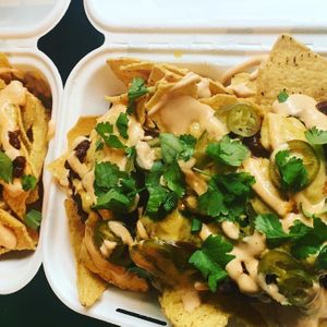 Spicy Nachos with homemade Cheeze sauce and Harissa Mayo at Dauns in East London