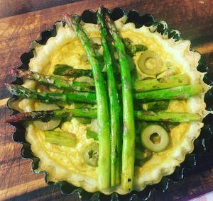 Lemon marinated Asparagus and Olives Quiche at Dauns in East London