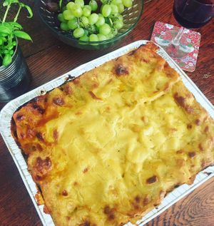 Lasagna with homemade Cheeze sauce at Dauns in East London