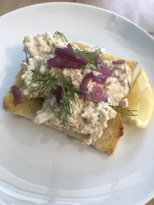 The open sandwich with “fish” spread  at Dauns in East London