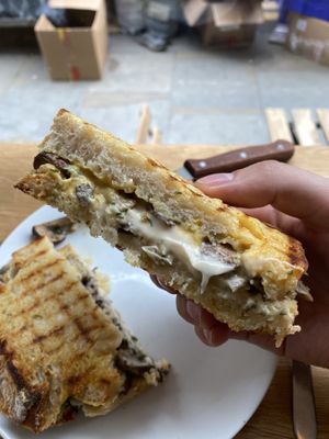 Garlic Mushroom & Honestly Tasty Camembert Toastie  at Dauns in East London