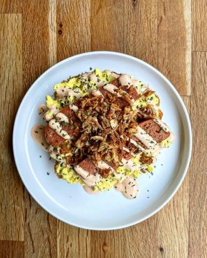 Scramble Tofu & Seitan Sausage on Toast at Dauns in East London