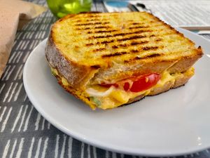 Tomato Basil Toastie at Dauns in East London