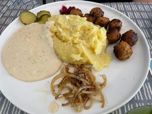 Regular sized Swedish meatball plate - so good! at Dauns in East London