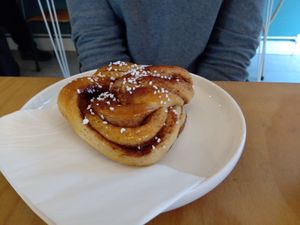 Cinnamon bun with sugar at Dauns in East London