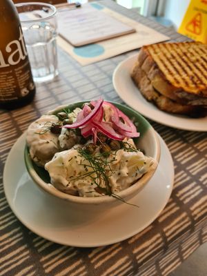 Small portion of potato salad at Dauns in East London