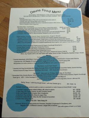 Food menu at Dauns in East London