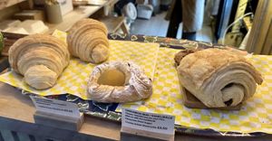 Pastries in shop window   at Dauns in East London