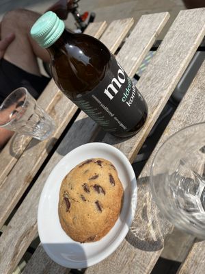 Chocolate chip cookie and kombucha  at Dauns in East London