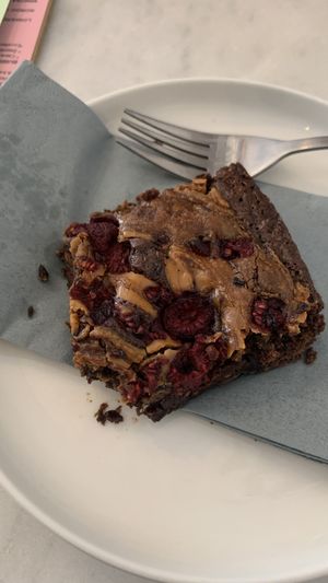 Peanut butter & Raspberry Brownie  at Dauns in East London