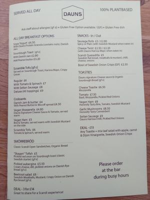 Menu, 10.11.24 at Dauns in East London