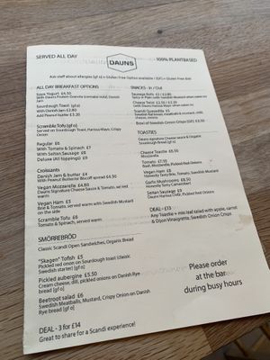Menu  #Veganuary at Dauns in East London