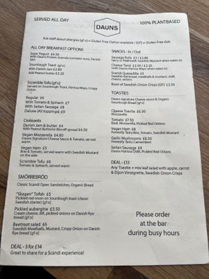 Menu  at Dauns in East London