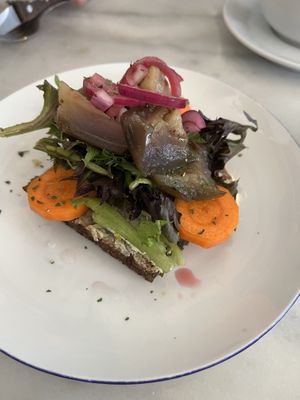 Pickled aubergine smorrebrod  at Dauns in East London