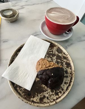 Soft cookie (can’t remember the name) and hot chocolate. Cookie was ok, but wouldn’t order again while the hot chocolate was lovely   at Dauns in East London