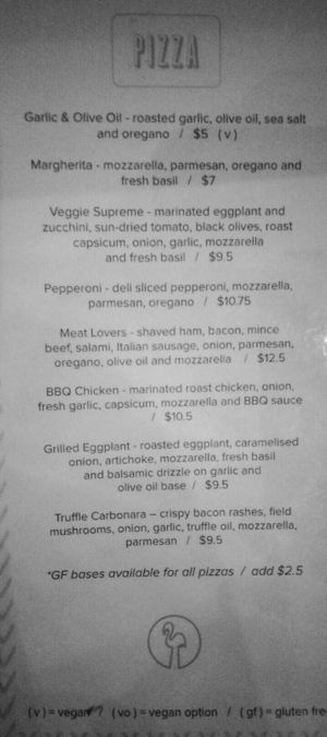 Pizza menu at Sundown Social Club in Phnom Penh
