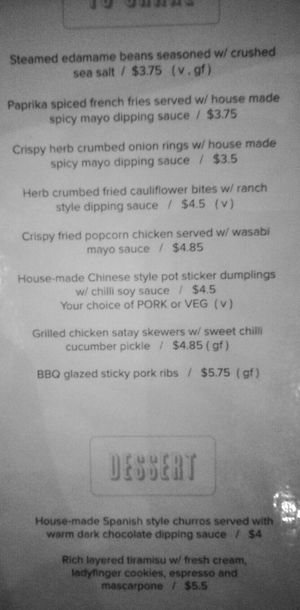 Menu at Sundown Social Club in Phnom Penh