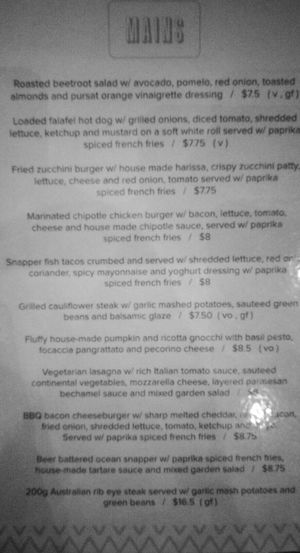 Mains menu at Sundown Social Club in Phnom Penh