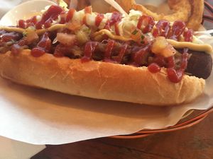 Vegan loaded falafel dog at Sundown Social Club in Phnom Penh