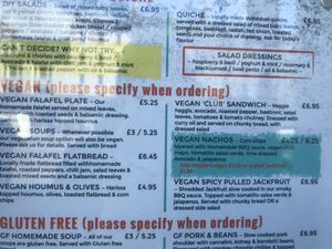 Vegan section of menu at 305 Kitchen in Edinburgh