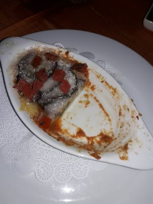 Polenta and eggplant at Mangos in Oranjestad